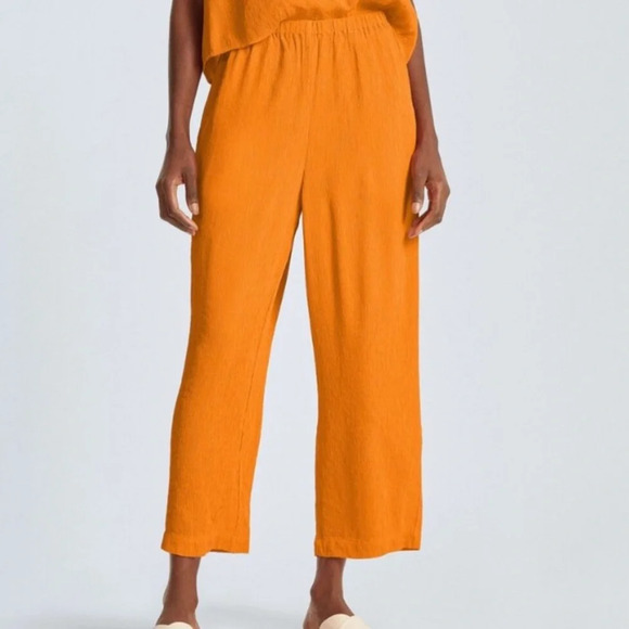 Everlane Orange Plisse Top and Pants Set - Picture 2 of 7